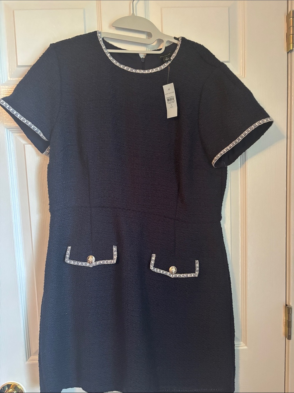 Ann Taylor Navy Mini Dress with Jewel Trim
